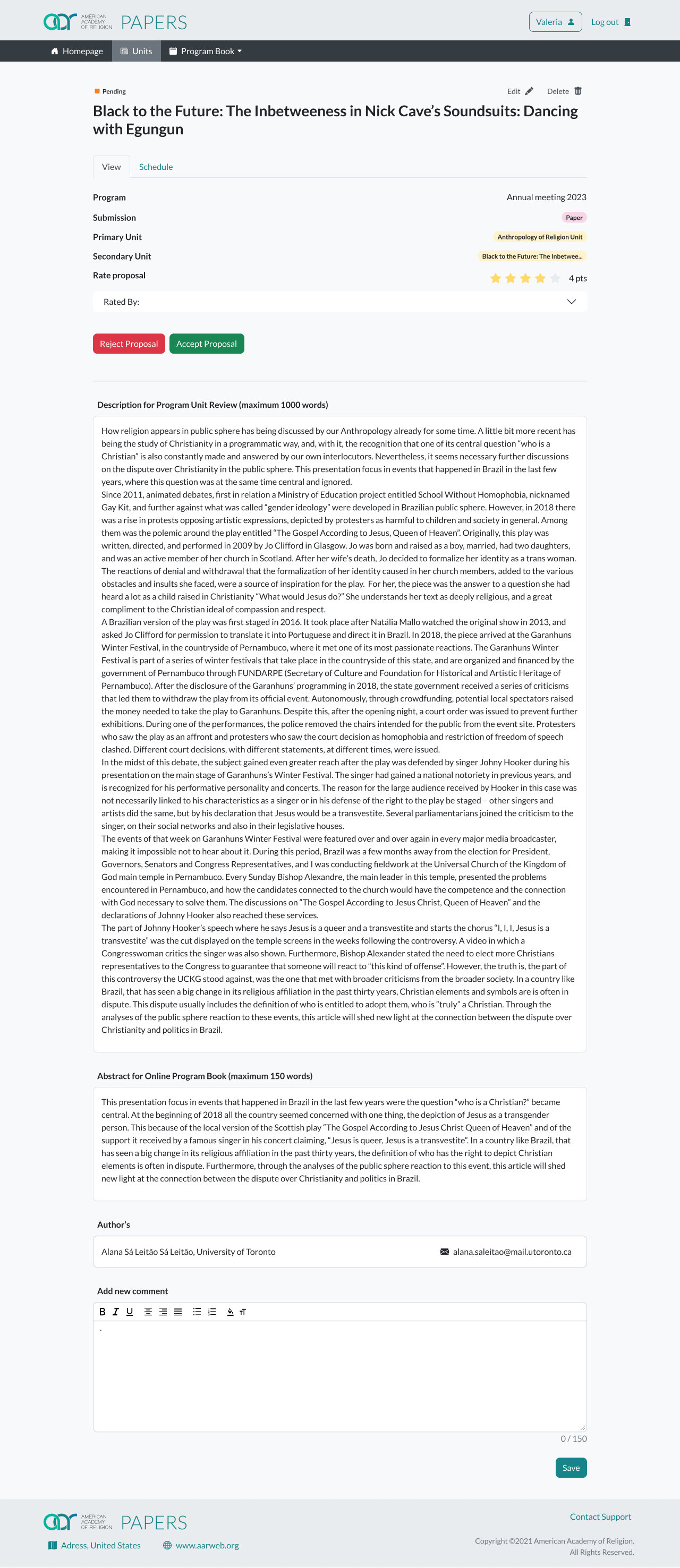 A chair reviewing a proposal: rating it and accepting or rejecting it