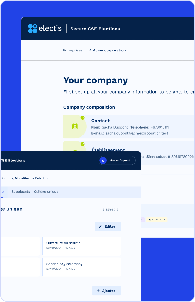 The Electis product on desktop