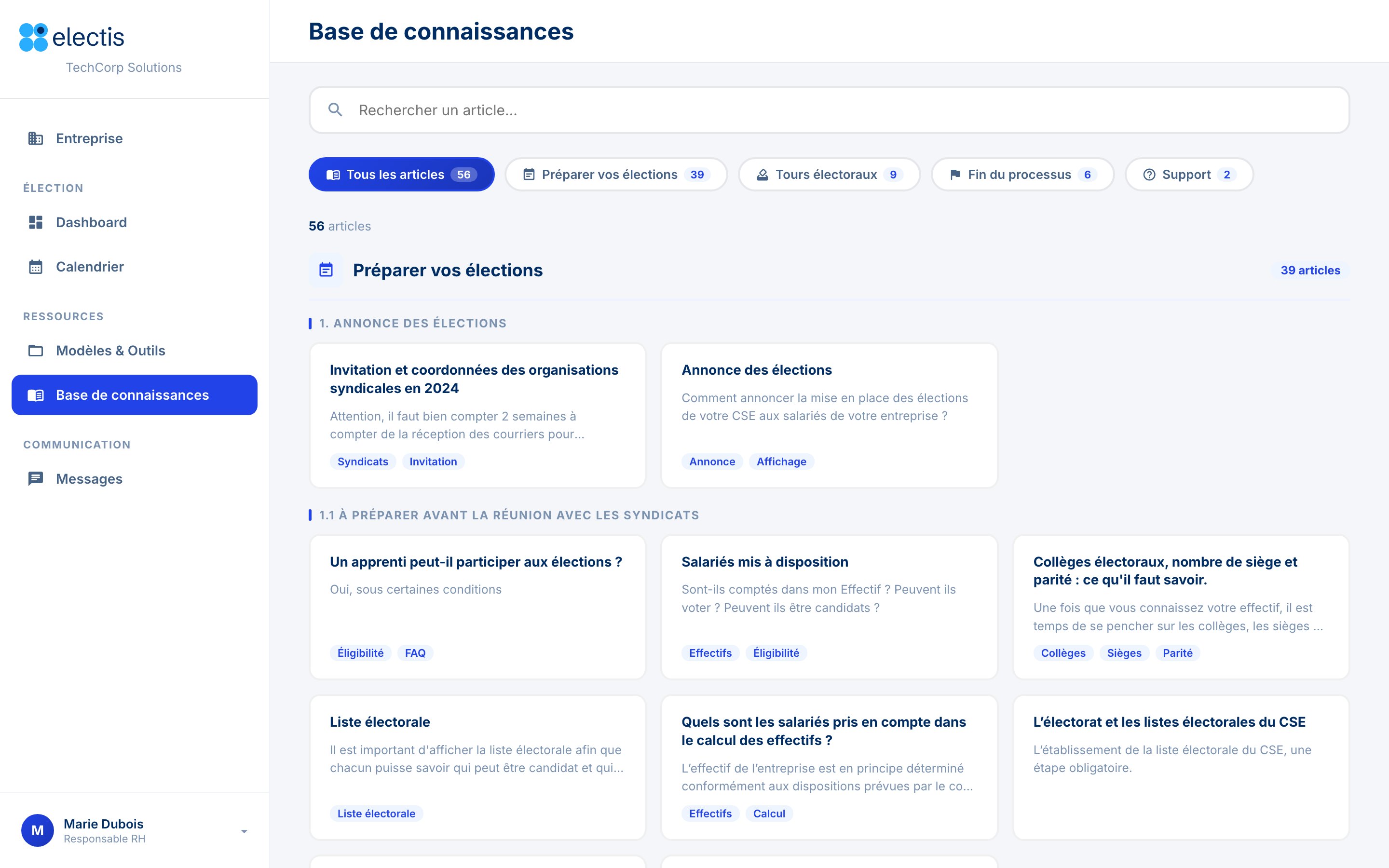 Knowledge base organized by election stage