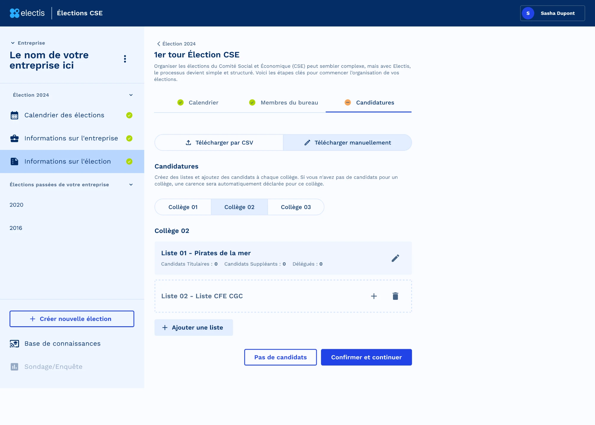 Candidates step with lists being added