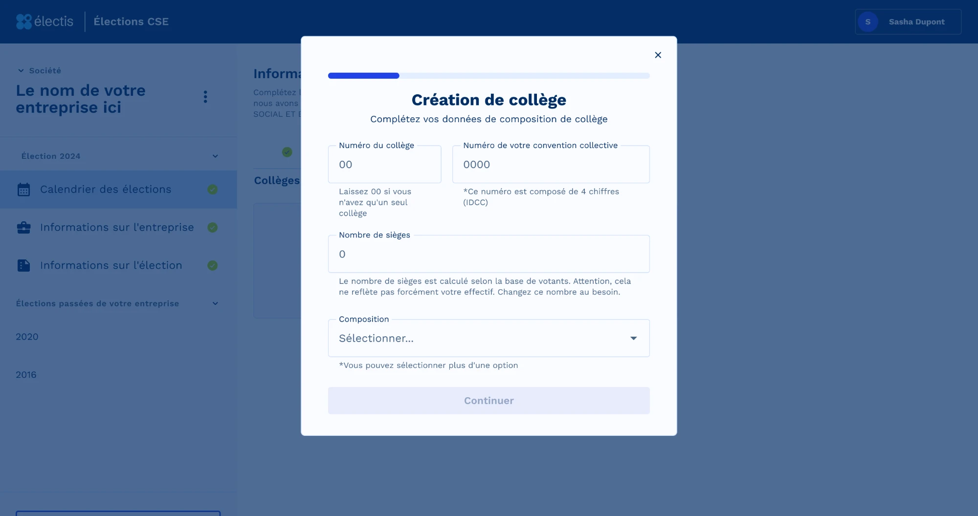 Modal to create a college