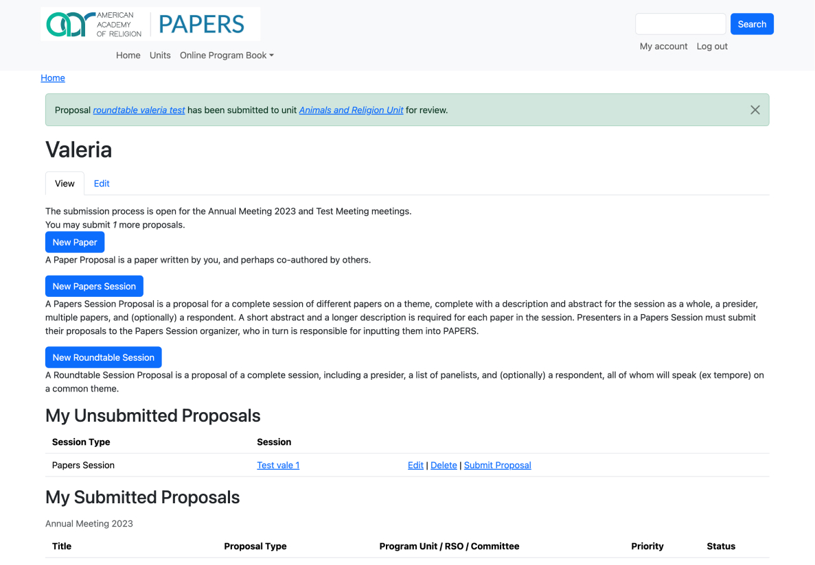 The proposals page before the redesign: stacked blue buttons and plain tables